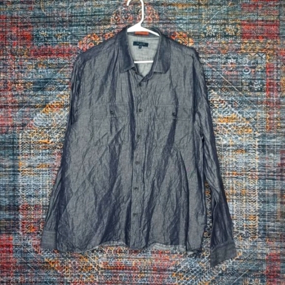 Ted Baker Men's Long Sleeve Button-Down Shirt in Charcoal Gray